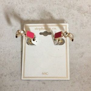 NWT Stephan & Co. NYC gold with hot pink hoop earrings